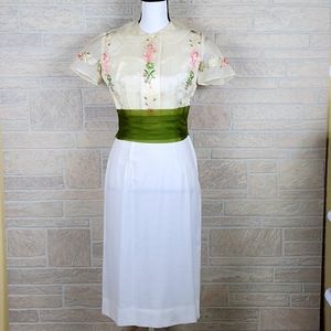 Vintage Sheer Embroidered Floral Dress Peter Pan Collar Cottagecore Size S